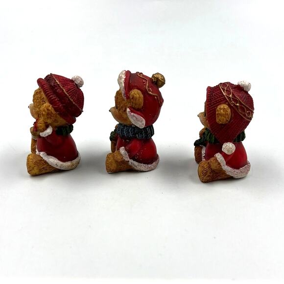 Adorable Mini Christmas Winter Teddy Bears Figurines Resin Y2K Star Bell Wreath - Picture 3 of 6